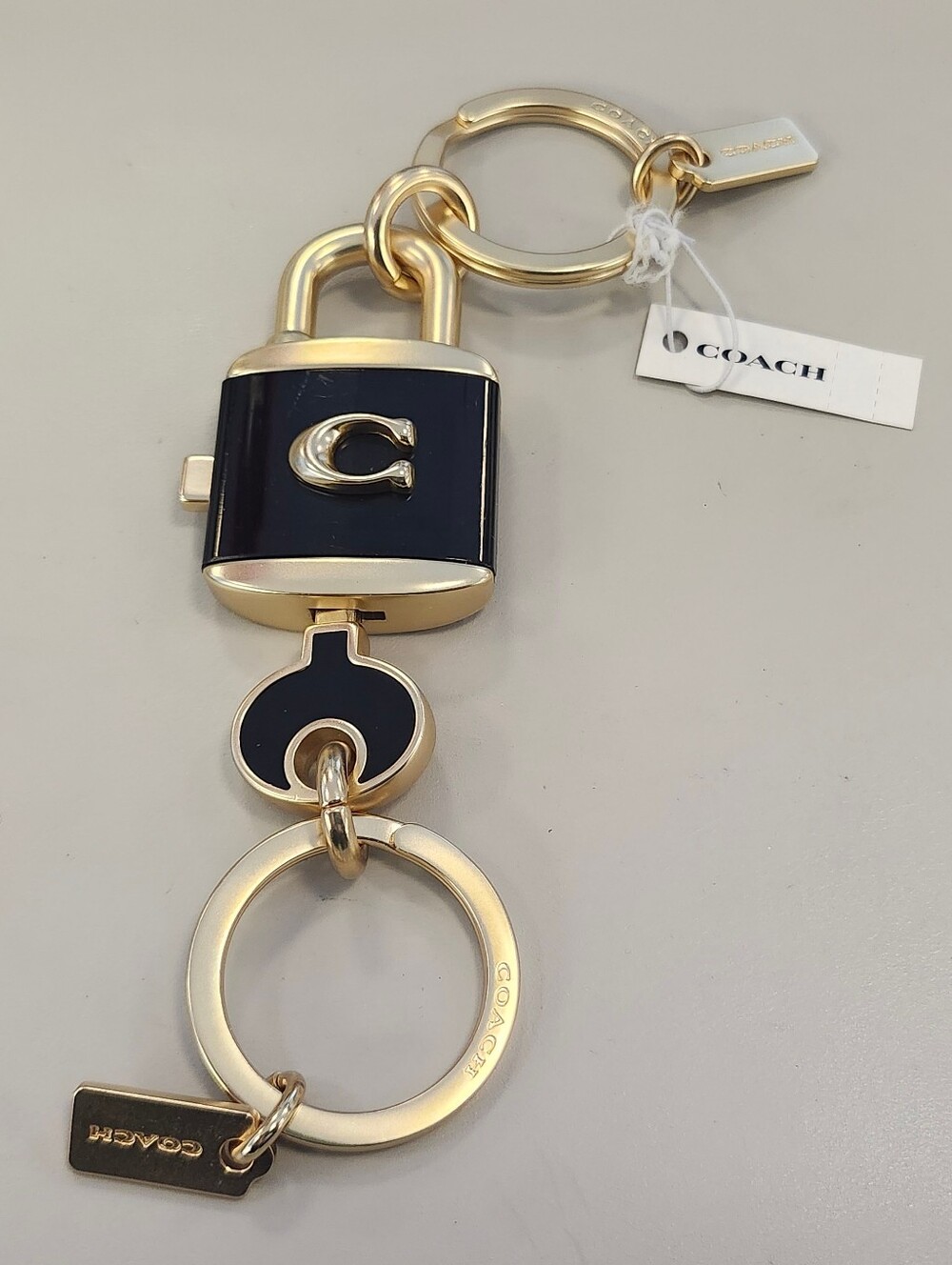 NWT Coach Black/Gold Lock&Key Bag Charm 2 Piece Keyring***SCUFFING DEFECTS***